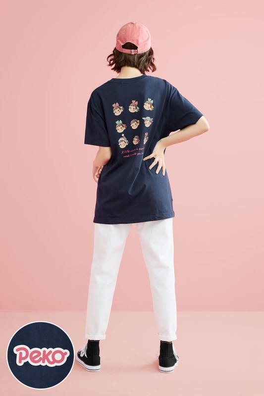 PEKO & POKO寬長版印花T恤-01-女