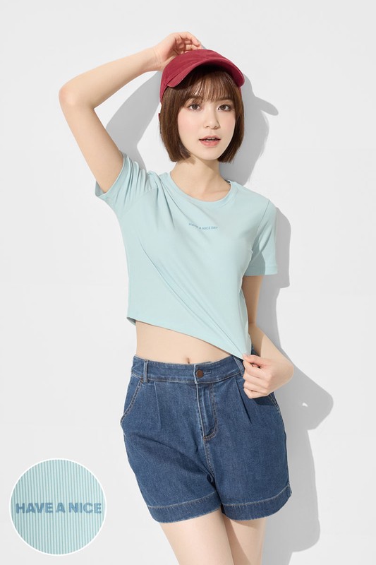 輕涼羅紋文字印花短版上衣-女