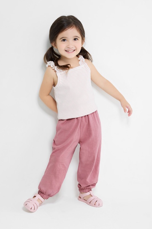 竹節棉束口褲-童