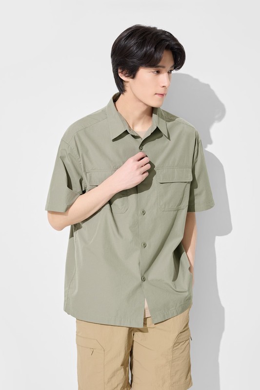 工裝寬版短袖襯衫-男