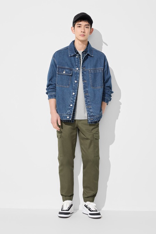 棉質工裝束口褲-男