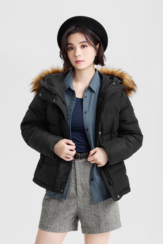 極暖羽絨帽毛連帽外套-女