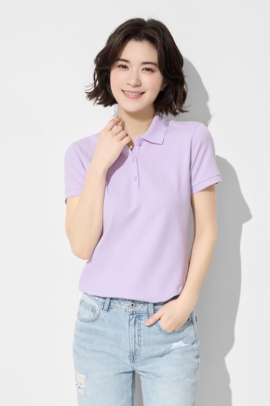 棉質網眼彈性polo衫-女