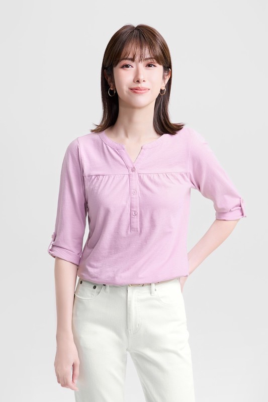 竹節棉反折袖上衣-女