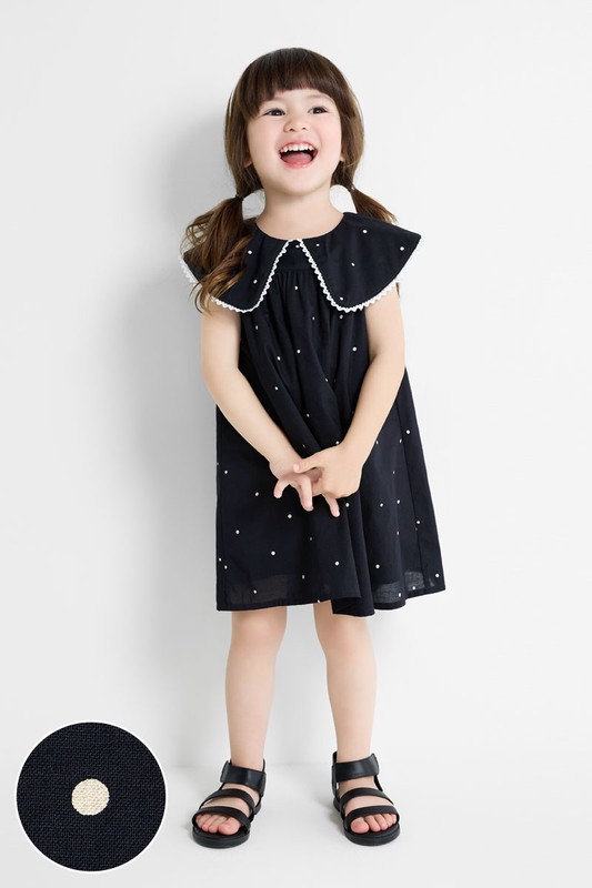蕾絲翻領點點印花洋裝-童