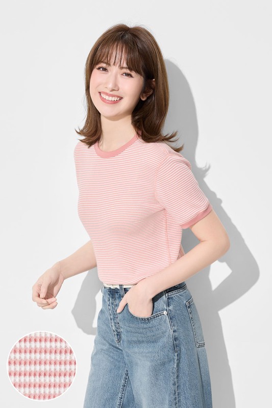 華夫格條紋短袖T恤-女