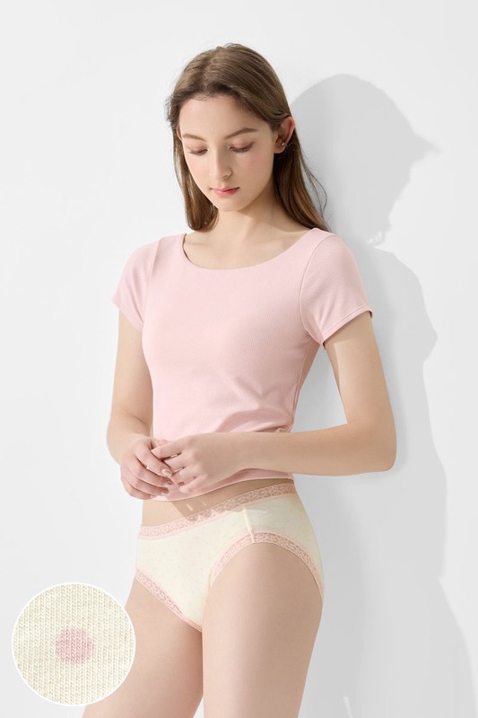 棉質蕾絲點點中腰內褲-女