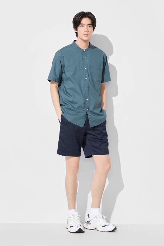 柔棉立領短袖襯衫-男