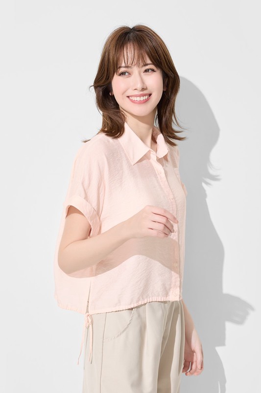 短版綁帶短袖襯衫-女