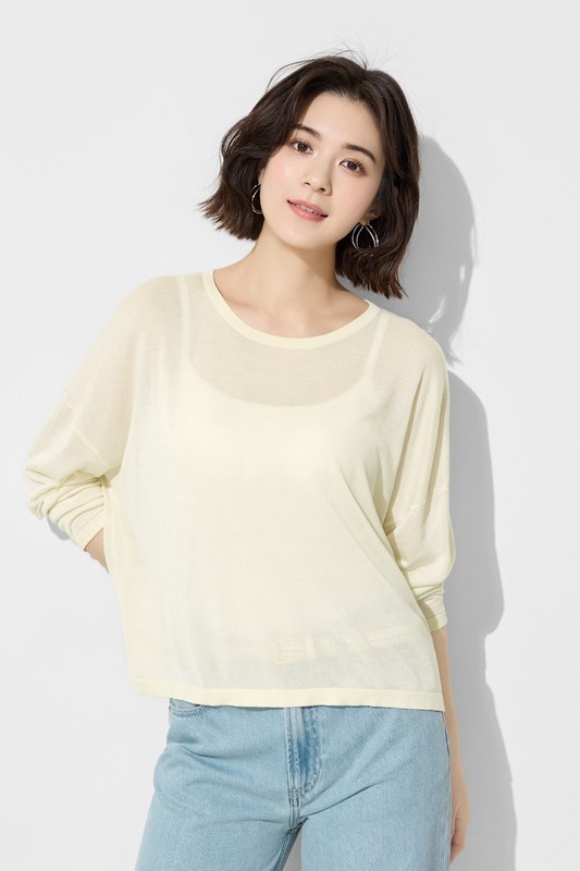 透膚寬鬆短版針織衫-女