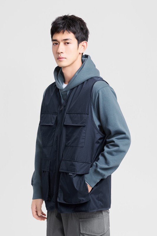 防潑水口袋工裝背心-男
