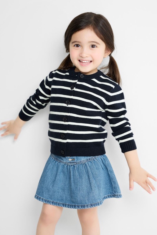 條紋圓領針織外套-童