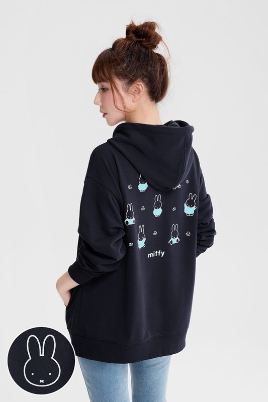 Miffy毛圈寬長版印花連帽衫-09-女