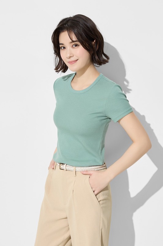 羅紋圓領短袖T恤-女