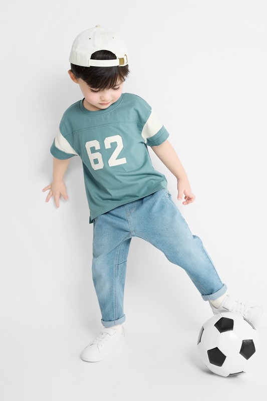 純棉文字寬版拼接T恤-童