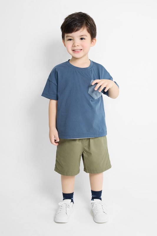 純棉寬版口袋T恤-童