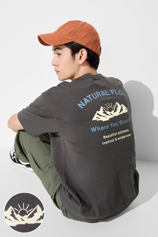 粗紡寬版文字印花T恤-03-男