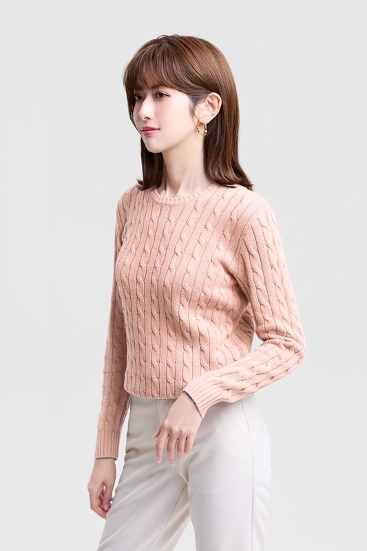 麻花圓領毛衣-女