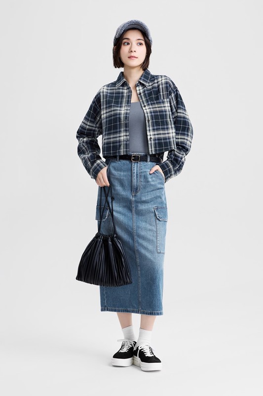 法蘭絨短版襯衫-女