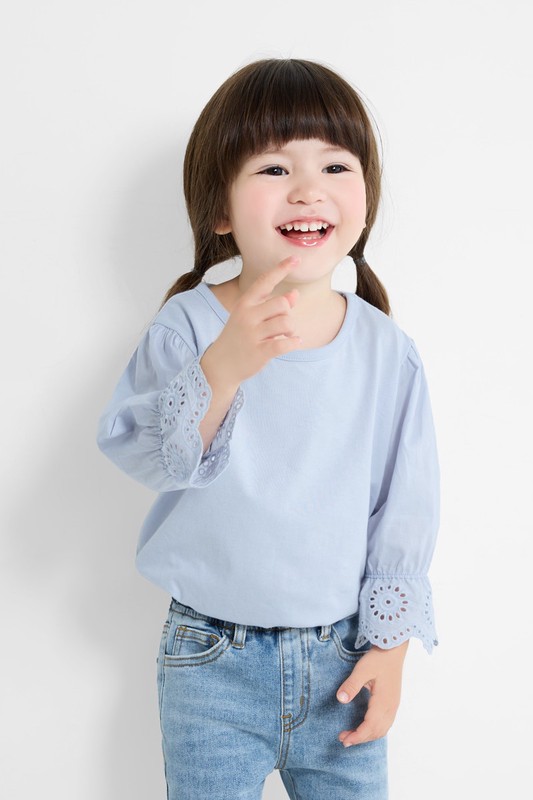 蕾絲造型拼接七分T恤-童