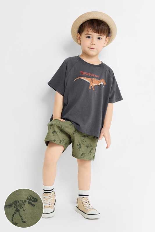 竹節棉恐龍印花口袋短褲-童