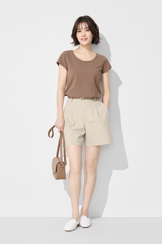 彈力大圓領短版T恤-女