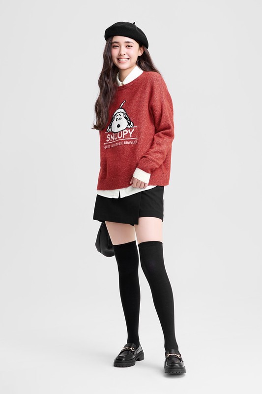 史努比系列粗針混紡毛衣-女