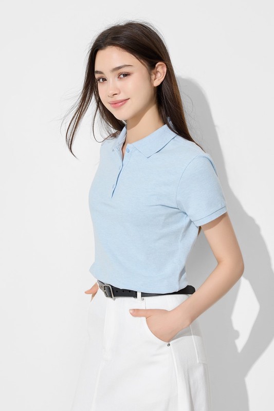 棉質網眼彈性polo衫-女