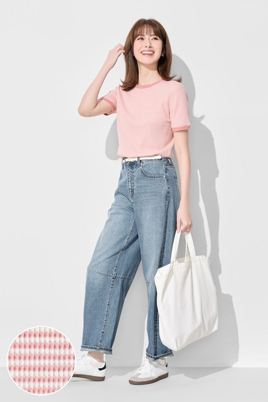 華夫格條紋短袖T恤-女