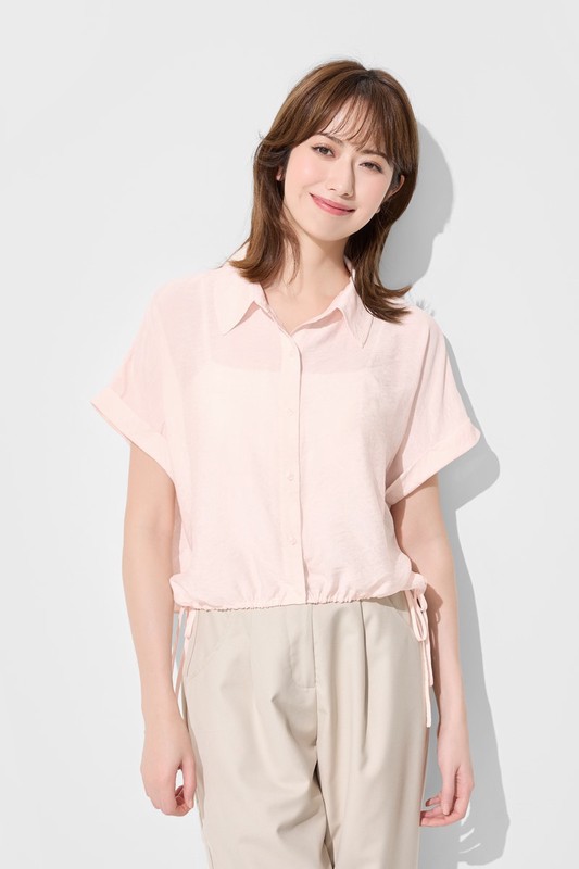 短版綁帶短袖襯衫-女
