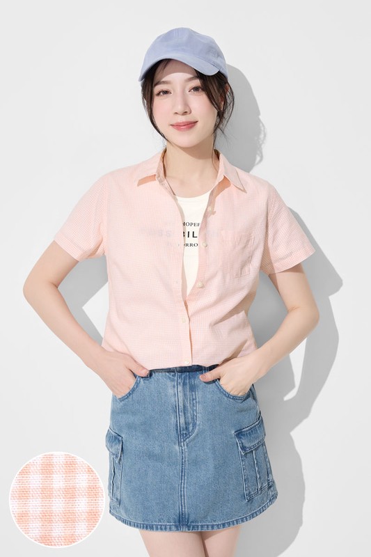 格紋短袖襯衫-女