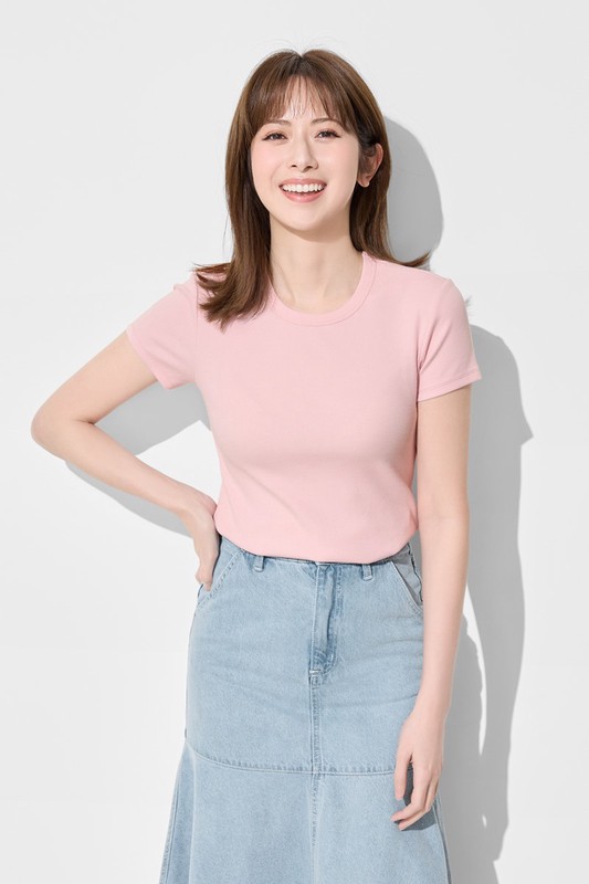 羅紋圓領短袖T恤-女