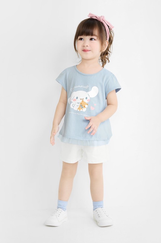 三麗鷗網紗拼接印花T恤-04-童