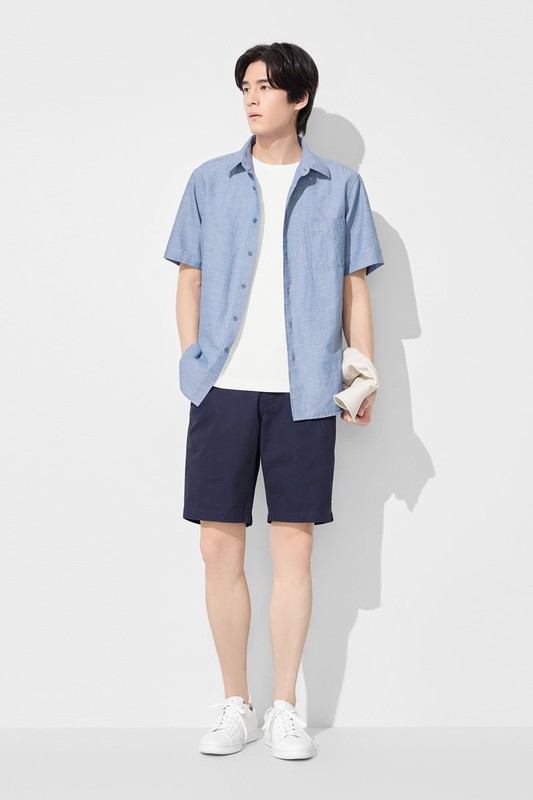 棉麻短袖襯衫-男