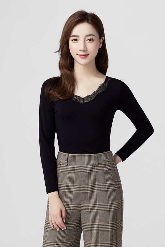 heatup蕾絲領八分袖上衣-女