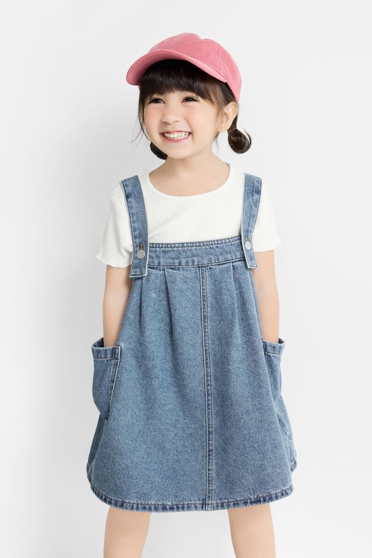 寬鬆牛仔吊帶裙-童
