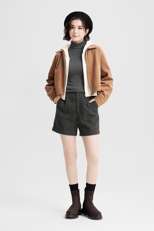 heatup無側縫羅紋高領長袖上衣-女