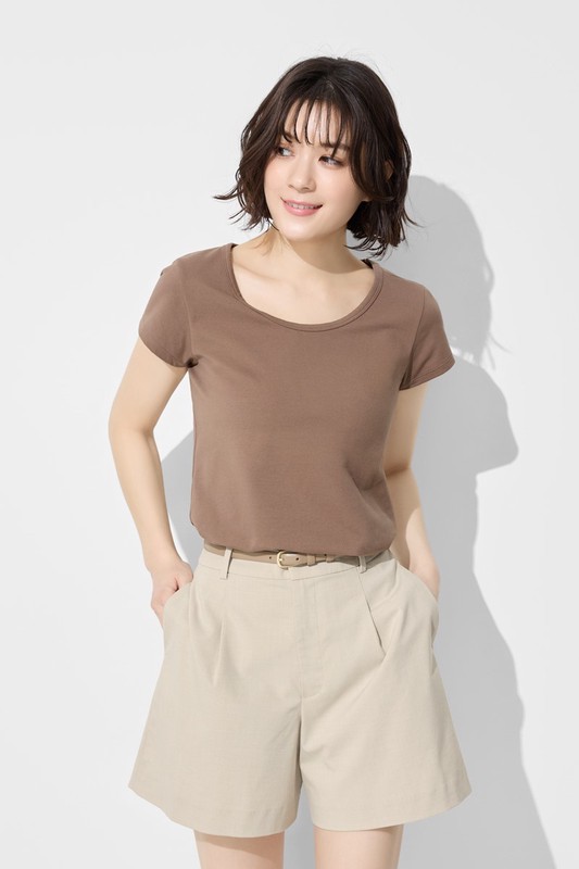 彈力大圓領短版T恤-女