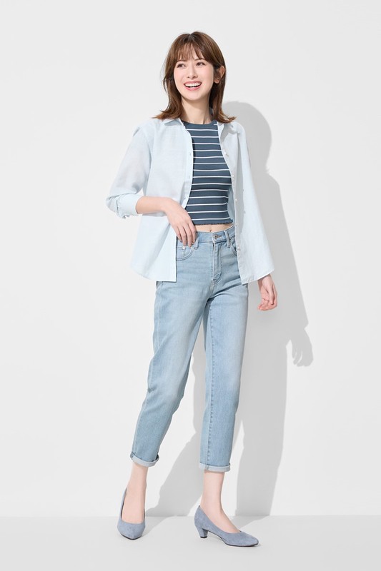 修身男友風九分牛仔褲-女