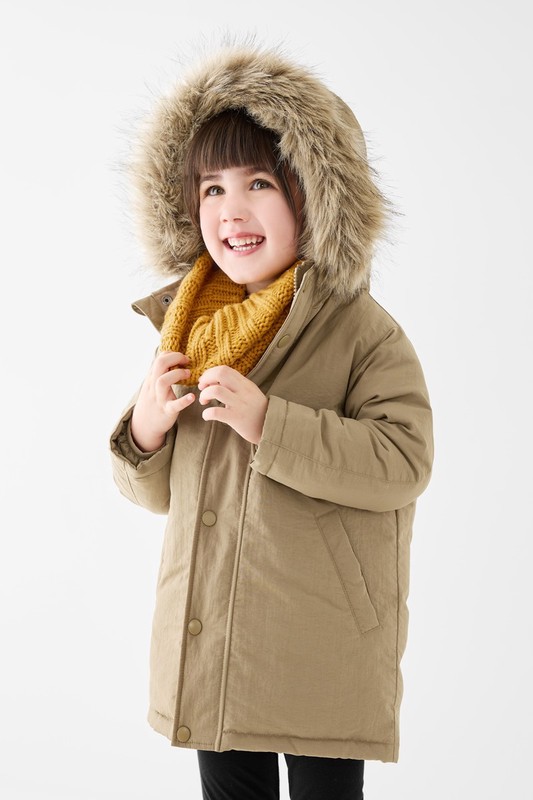 極暖羽絨中長版連帽外套-童