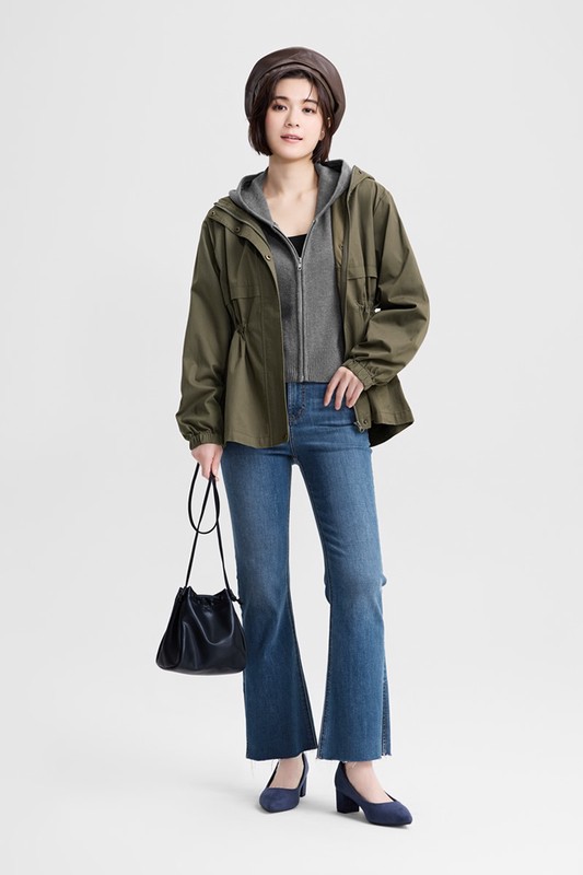 水洗連帽抽繩外套-女