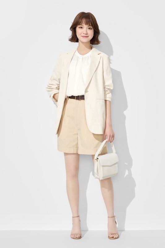 嫘縈立領連袖襯衫-女