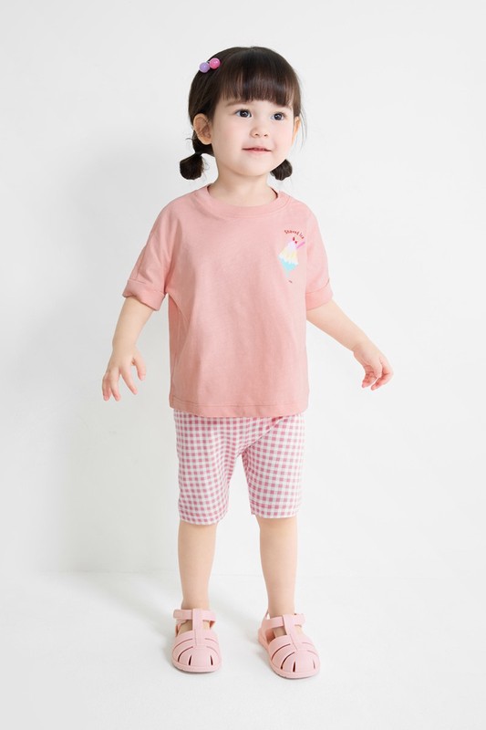 彈力格紋五分內搭褲-Baby