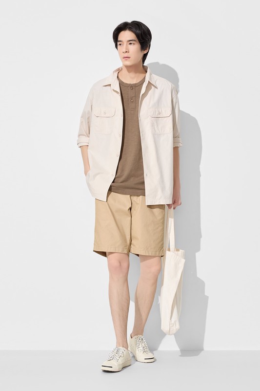 竹節棉亨利領T恤-男