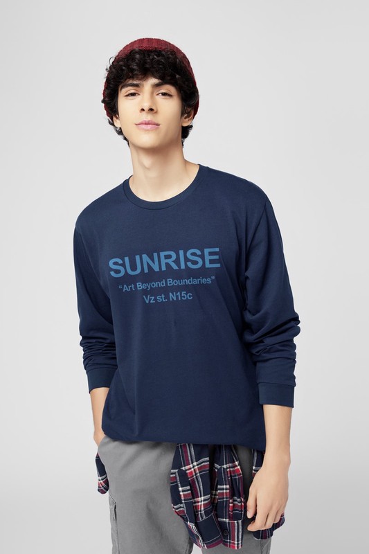 文字長袖印花T恤-04-男