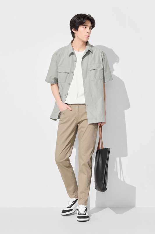 工裝寬版短袖襯衫-男
