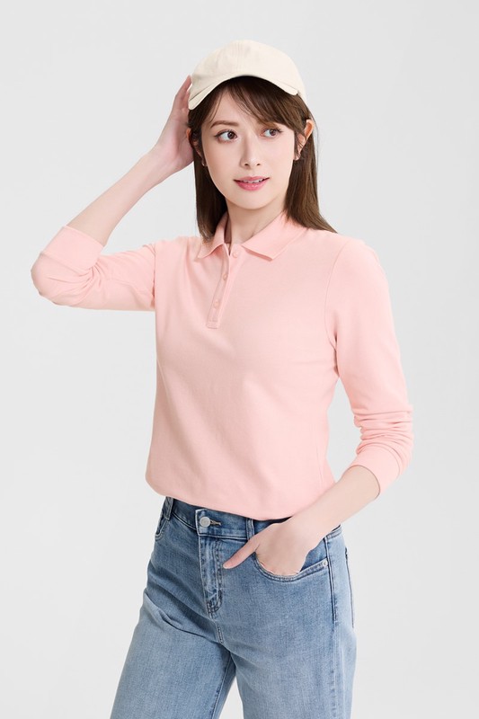 棉質彈性長袖polo衫-女