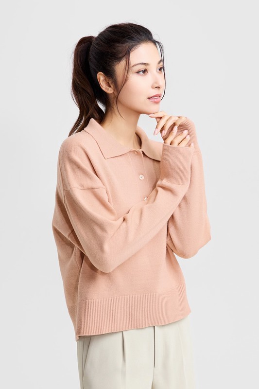 寬版polo領毛衣-女