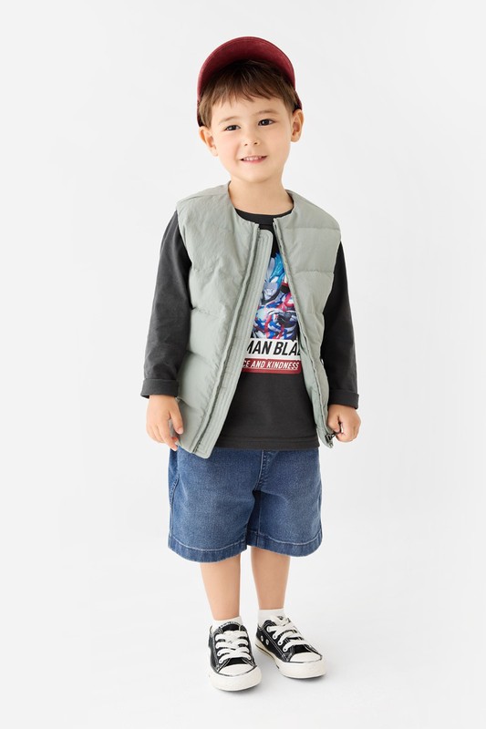 彈性牛仔輕便短褲-童