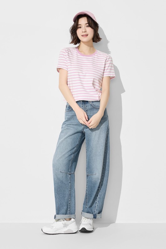 純棉條紋圓領T恤-女